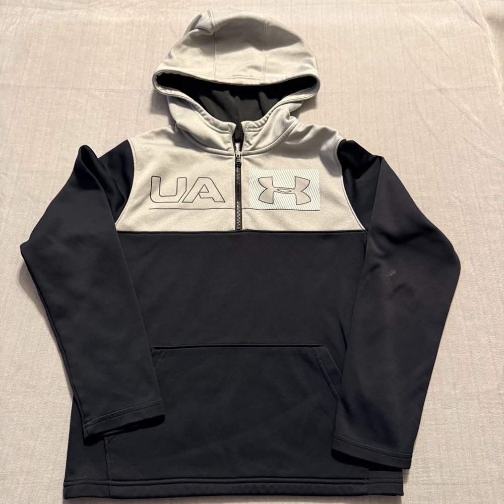 Under Armour ColdGear Youth XL Hoodie Gray Black 1/4 Zip Pullover YXL